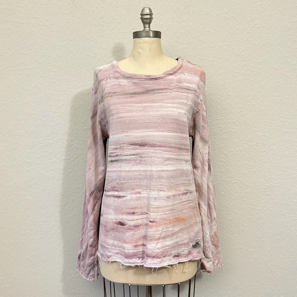 RAQUEL ALLEGRA Tie Dye T-Shirt Pink Watercolor Pullover Frayed